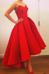 High Low  Satin A-Line Sweetheart Strapless Long Prom Dress with Ruffles